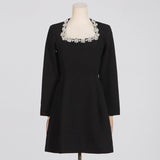 Famous Wind To Close The Waist Thin Dress 2025 New Temperament Square Collar Diamond Design Short Dress Woman 68HZ