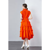 High-Grade Dress Sweet Wooden Ear-Stupling Long Heavy Industry Folding Haewn Dress Women 2025 Spring And Summer 68HZ