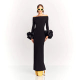High-End Female Sense Collar Long-Sleeved Tidal Fork Dress Banded Dress 68HZ