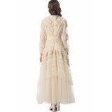 Heavy Industry Three-Dimensional Flower Hollow Long-Sleeved Lotus Side Princess Wind Apricot Dress New Women's Autumn And Winter 2024 68HZ