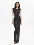 High-End Women's Hot Diamond Sexy Fork Perspective Sleeveless Dress Thin Ass Dress Dress 68HZ