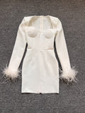 2025 New Fashion Tight Feather Tight Feather Tightening Dress High-End Women's Dress 68HZ