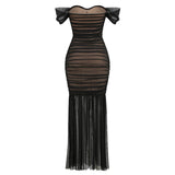2025 Summer Shoulder-To-Shoulder Tanned Tauze High-End Women's Sexy Temperament Yarn Party Dress 68HZ