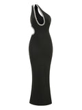 Light Luxury Heavy Industry Drill Hanging Neck Repair Open Fork Long Dress Sexy Famous Temperament Evening Dress Tight Dress Dress 68HZ