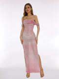 Women's Sexy Out-To-Shoulder Chest Clairvoyant Dress Dress Dress Dress Girl 68HZ