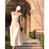 White Hanging Dress Women's New A-Flode French-Style Waist-Sensitive Design Temperament Dress Dress Long Dress 68HZ