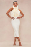 T Band Strap Dress Evening Dress High-End Dress Direct Hanging Neck Big Flower Dress New 68HZ