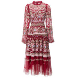Heavy Industry Embroidery Lantern Long Sleeve Net Princess Wind Pink Dress Dress Autumn And Winter Women's New 2025 68HZ