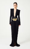 Exploding Black Long-Sleeved Hollow V-Neck Cross Dress Metal Fishtail Elegant Dress 68HZ