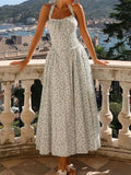 Summer Sexy Women's Broken Flowers Hanging Neck Dress Spring And Summer Women's High-End Feeling Body Out-Back Resort Style Long Skirt 68HZ