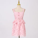 French Sexy Sweet Dress 2025 New Sling Embroidery Design High-Rise Solid Color Dress Woman 68HZ