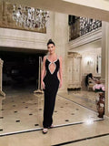 Heavy Industry Black Chested Water Drill Hanging Neck Party Banquet Banded Long Dress Dress Banded Evening Dress 68HZ