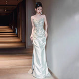 Engagement Banquet Evening Dress Female Senior Sense Light Luxury Niche Design Smeared Bride's Chinese Morning Gown Toasting 68HZ