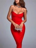 Women's Explosive Sexy Long Evening Dress Body Wrapping Party Temperament Banded Dress Black 68HZ