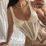 Sexy Tie Slings 2025 New Heavy Industry Weaving Low-Chest Collar Hollow Fluoroskeleton Vest Woman 68HZ
