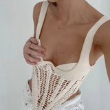 Sexy Tie Slings 2025 New Heavy Industry Weaving Low-Chest Collar Hollow Fluoroskeleton Vest Woman 68HZ