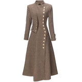 Standing Collar Long Sleeve Lattice Thousand Bird Print Single Row Buckle Long Coat Women's Autumn And Winter New 2024 68HZ