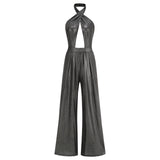 New Personalized Street Women's High-Waisted Silver Trousers Wide Leg Trousers Party Party Dress Woman 68HZ