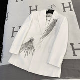 New Famous Style White Temperament Nail Beaded Blazer Suit Coat Coat Female French Small Suit Suit 68HZ
