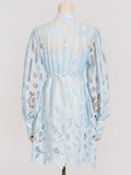 Fashion Holiday Style 2025 Spring New Leading Heavy Industry Hollow Embroidery To Collect Waist Thin Short Dress Woman Trend 68HZ
