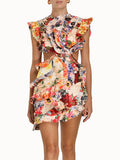 High-End Women's Sexy Dew Back-To-Back Dress Skirt Short Dress High-End Fine Print Dress Dress Dress 68HZ