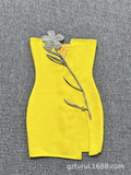 New Light Luxury Heavy Industry Deep V Brush With Bra Banding Dress Sexy Fork And Shoulderless Skirt 68HZ