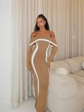 Elegant And Sexy Shoulder-Collision Dress Knitted Long-Sleeved Shoulder Banded Evening Dress 68HZ