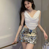 High-End Women's Fashion Sexy Squint Bag Hip Short Skirt Temperament Half-Dress Dress Dress Dress Dress Woman 68HZ
