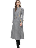 Standing Collar Long Sleeve Lattice Thousand Bird Print Single Row Buckle Long Coat Women's Autumn And Winter New 2024 68HZ