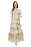Spring/Summer 2024 New Short Sleeves Vintage Printed Yarn Ear Printed Dress Dress Dress 68HZ