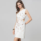 Heavy Industry Handmade Nails Sexy Bare Shoulder Collar Sleeveless White Short Dress Standing Summer Women's Dress 2025 68HZ