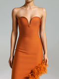 Fashion Dress With Chest V-Neck Sexy Bare Shoulder Feathers Open Name Girl With A Dress Girl 68HZ