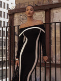 Elegant And Sexy Shoulder-Collision Dress Knitted Long-Sleeved Shoulder Banded Evening Dress 68HZ