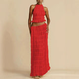 2025 Spring And Summer New Fashion Sexy Bare Back Hanging Neck With Lace Vest Dress Set 68HZ