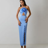 New High-End Sexy Hanging Neck Dress Irregular Opening Dress Long Model 68HZ