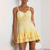 Spring 2025 New Heavy Industry Embroidery Sexy Sling Skirt Splicing Lotus Leaves Side To The Waist Thin Dress Woman 68HZ