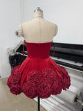Explosion Sexy Dress 2025 New Velvet Breast Three-Dimensional Red Rose Fluffy Dress Dress 68HZ