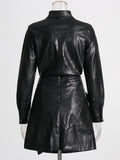 Fashion Temperament Set Women's Two-Sleeves Of Leather 2025 Spring New High-End Wood Ears Half-Sweared Dresses For Women 68HZ