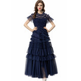 Vintage Wind Round Collar Lotus Leaf Side Splicing Short Sleeves Big Swing Purple Dress Dress Women's Autumn And Winter New 2024 68HZ