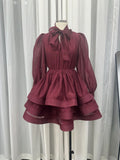 Spring/Summer 2024 New Sexy Long Sleeves With Waisted Butter Bows Layers Of Lotus Leaf-Side Skirt Dress Dress Woman 68HZ