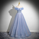 One-Word Shoulder Light Blue Vocal Art Exam Performance Dress Solo Fluffy Skirt Princess Adult Ceremony Presided Over The Annual Meeting Dress 68HZ