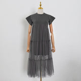 2025 New Korean Version Of The Design Of The Screen Splicing Loose T Dress Casual Short-Sleeved Long Dress Woman 68HZ