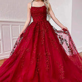 Evening Dress Women 2025 Fine Shoulder Prom Neat Long Tulle Lace Sticker Girl Party Ball Dress Summer 68HZ
