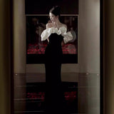 Evening Dress Black And White Sex-Suited Birthday Show Host Evening Dress Bridal Wedding Dress Dress Morning Dress 68HZ