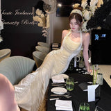 Evening Dress Hanging Neck Dress 2024 Spring And Autumn New High-End Famous Birthday Banquet Heavy Industry Fish Tail Dress 68HZ