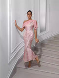 2024 Hot New Women's Dress Single-Shoulder Chiffon Splicing Squint Dress Party Dress 68HZ