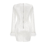 High-End Women's Sleeves Decorated Feather Dress Embellished Irregular Elegant Dress Woman 68HZ