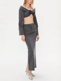 Sexy Wind Two Sets 2025 New One-Word Shoulder Hanging Neck Short Top + Open Skirt Dress Suit Woman 68HZ