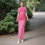 French Famous Wind 2025 Spring New Light Luxury Heavy Industry Splicing Flowers Short Sleeve Top Dress Suit Female Tide 68HZ