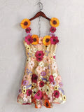 Small French Small Design Three-Dimensional Flower Net Embroidery To Rectender Sling With A-Word Dress 68HZ